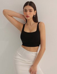 Cooling Silk Touch Square Neck Wide Strap Crop Bra Top