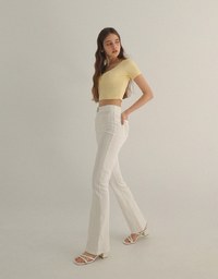 Double Pocket Buttoned High Waist Jeans Denim Flare Pants