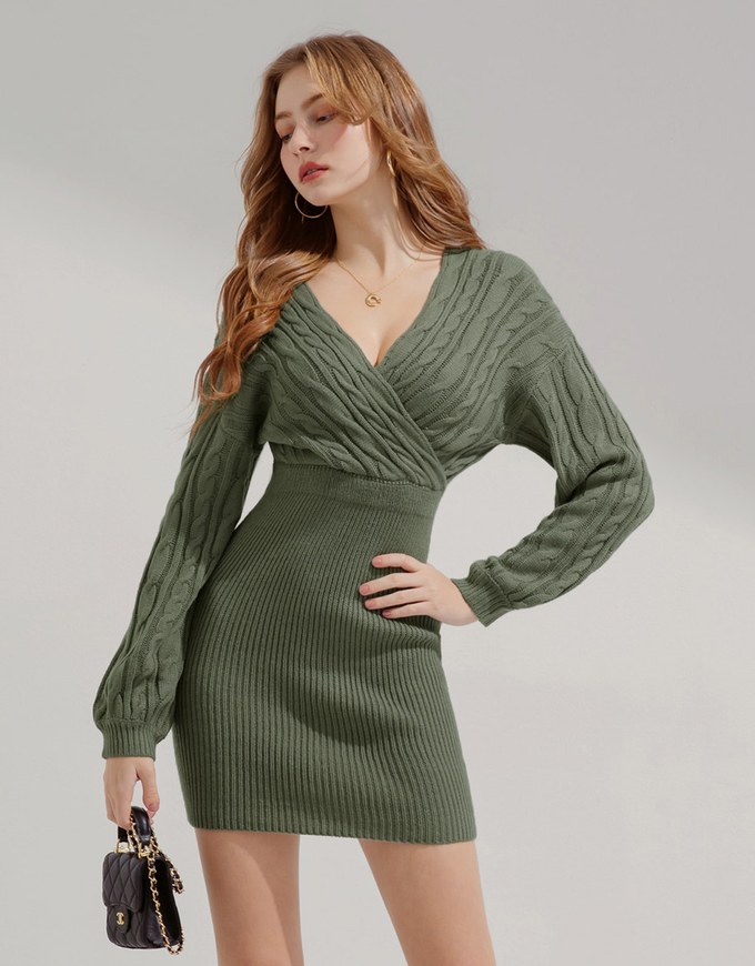 2Way Twist Knit Loose Mini Dress - AIR SPACE