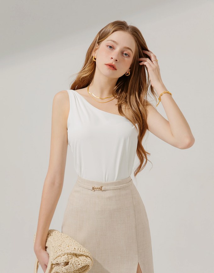 One shoulder chiffon online top