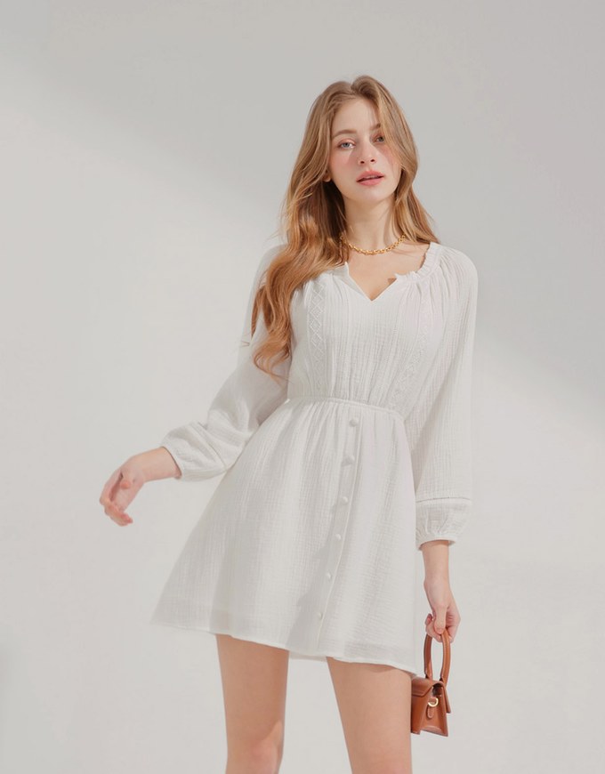 2Way Lace Button Mini Dress - AIR SPACE