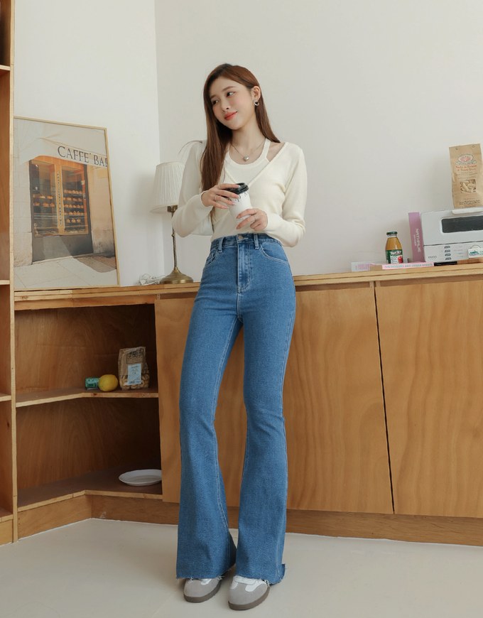 Denim best sale slit pants