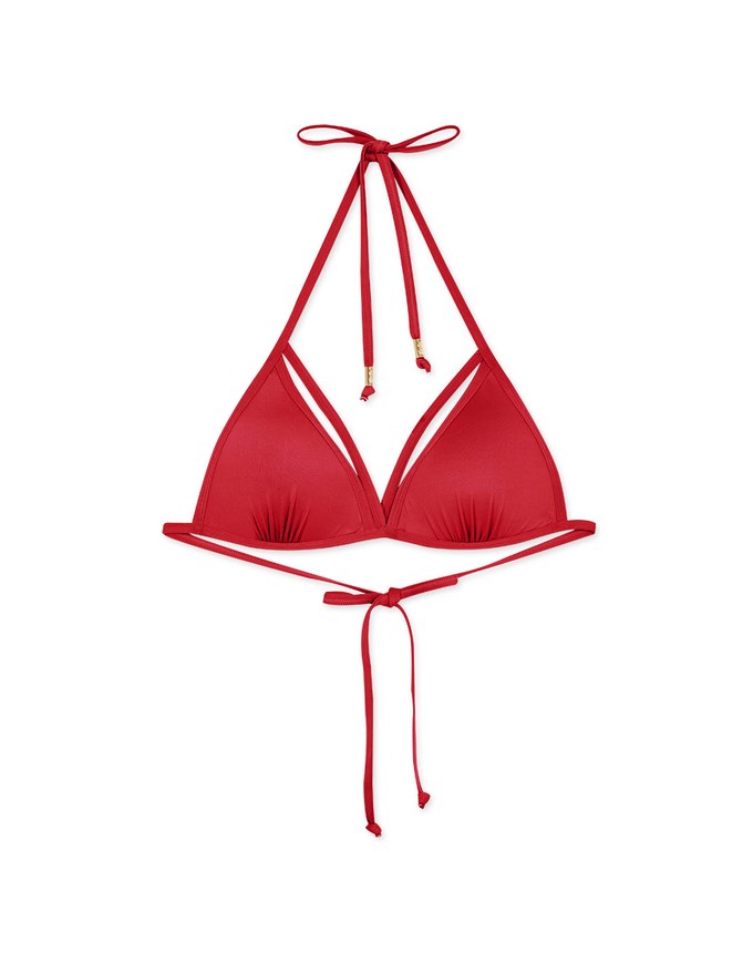 【PUSH UP】Plain Color Decorated Bikini Top Single Strap And Bra Padded