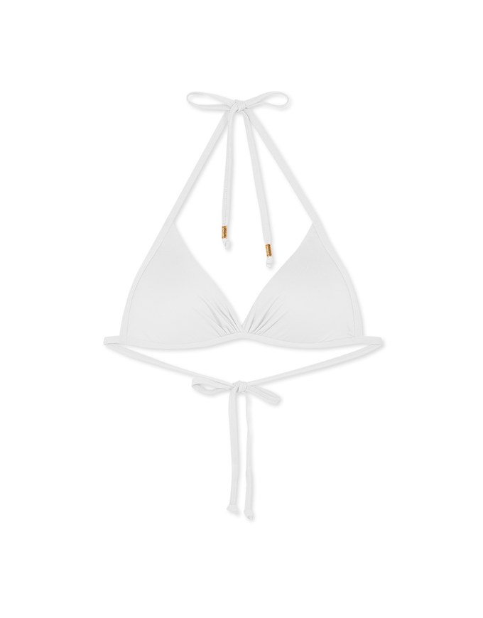 【PUSH UP】Plain Color Bikini Top With Twist Design Single Strap And Bra Padded