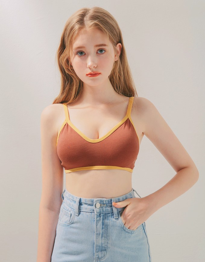 Thin Strap Contrast Colour Trimming Bralette (with Detachable Padding)