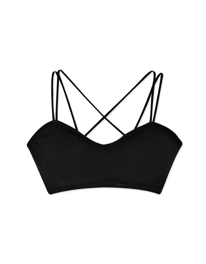 Sweetheart Neckline Double Strap Cross Back Knit Bralette (with Detachable Padding)