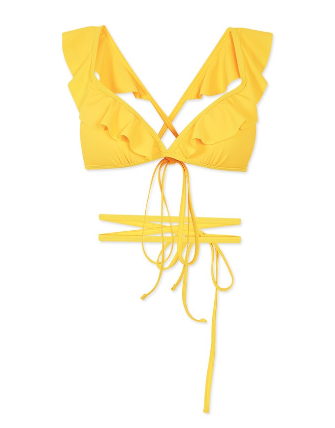 【PUSH UP】Sweet Ruffle Tie-Waist Bikini Top Bra Padded With Removable Waist Straps