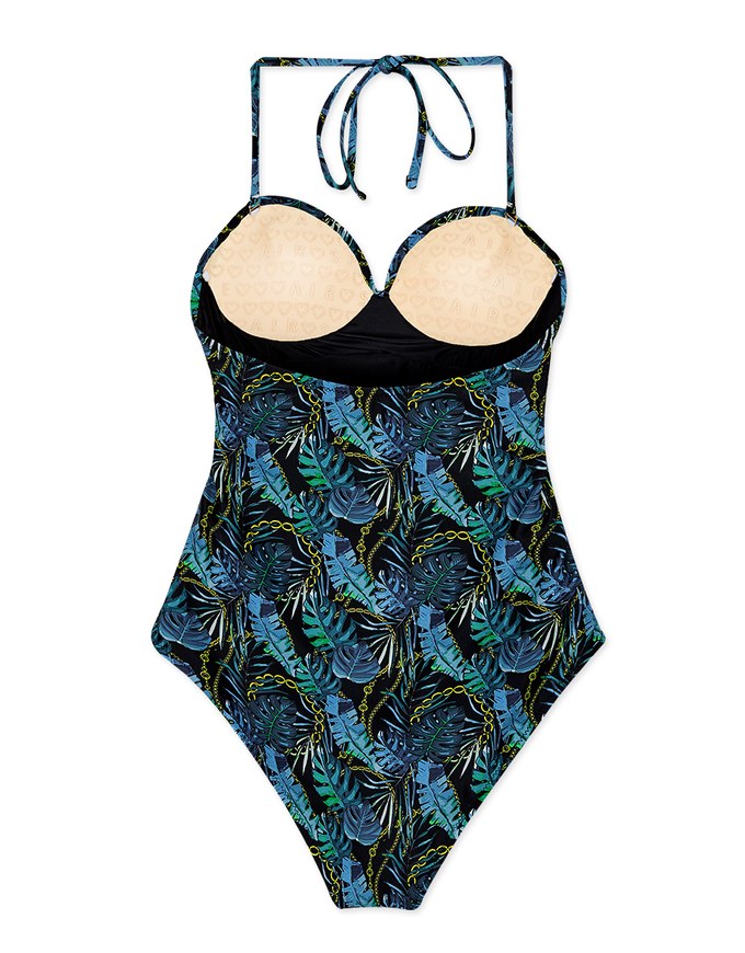 【PUSH UP 】3Way Printed Twisted-Bandeau One-Piece Swimsuit Push Up Bra Padded