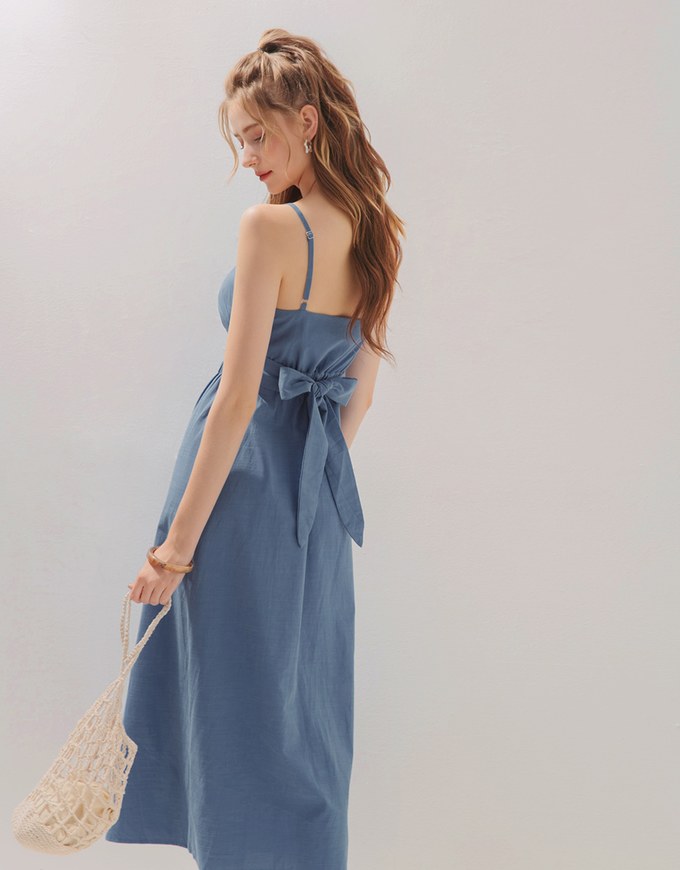 Cross Ribbon Hollow Waist Button Down Dress