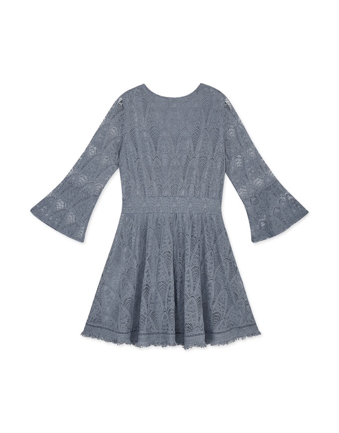 Exquisite V-Neck Lace Flare Sleeves Dress