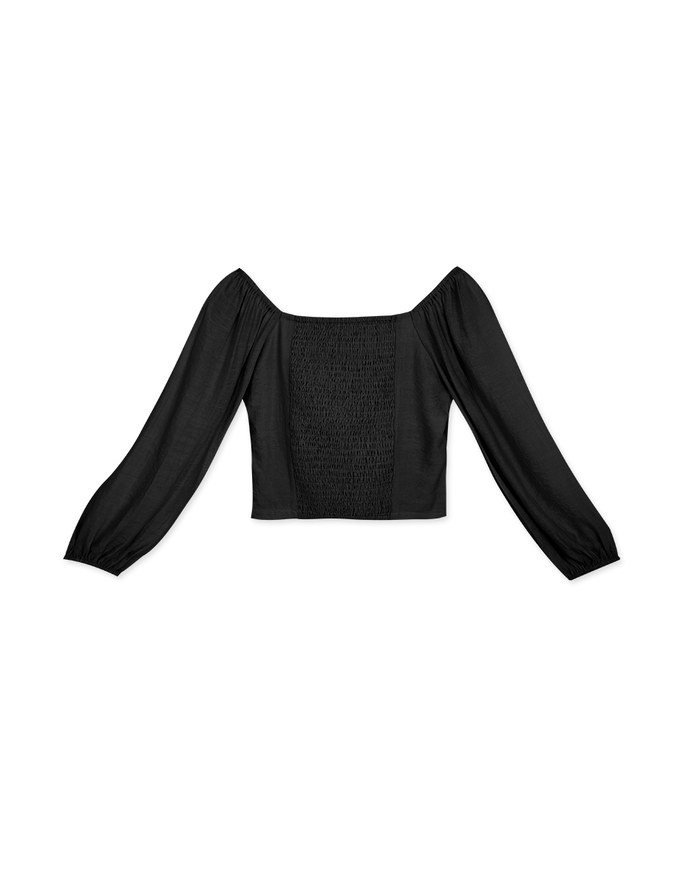 Crossover Scrunch Puff Sleeves Crop Top