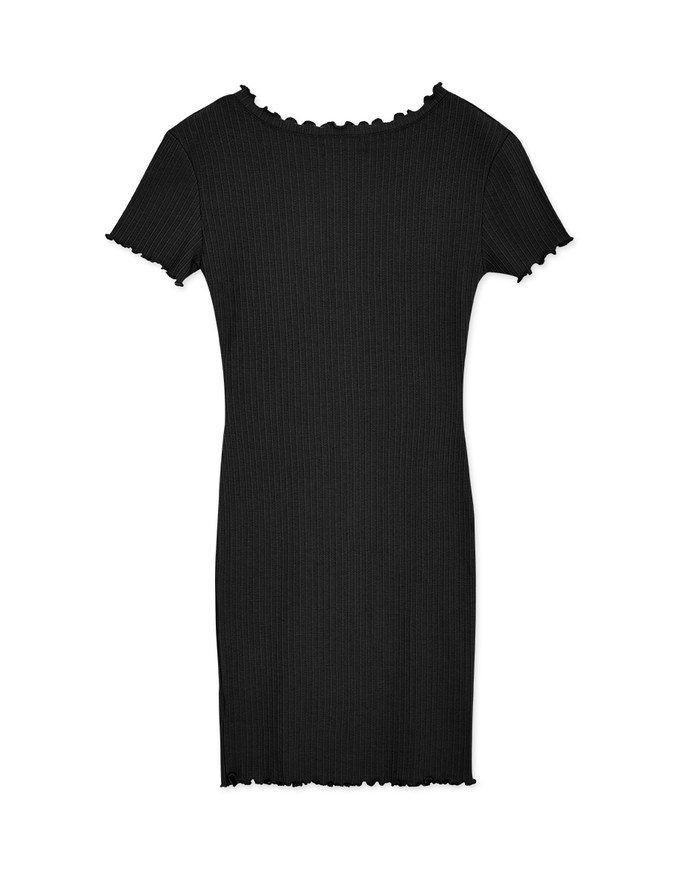 V-Neck Lettuce-Edge Hem Bodycon Knit Dress