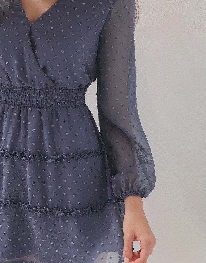 V-Neck Layered Swiss Dot Chiffon Mini Dress