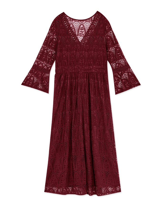 Romantic Lace V-Neck 3/4 Sleeve Maxi Dress