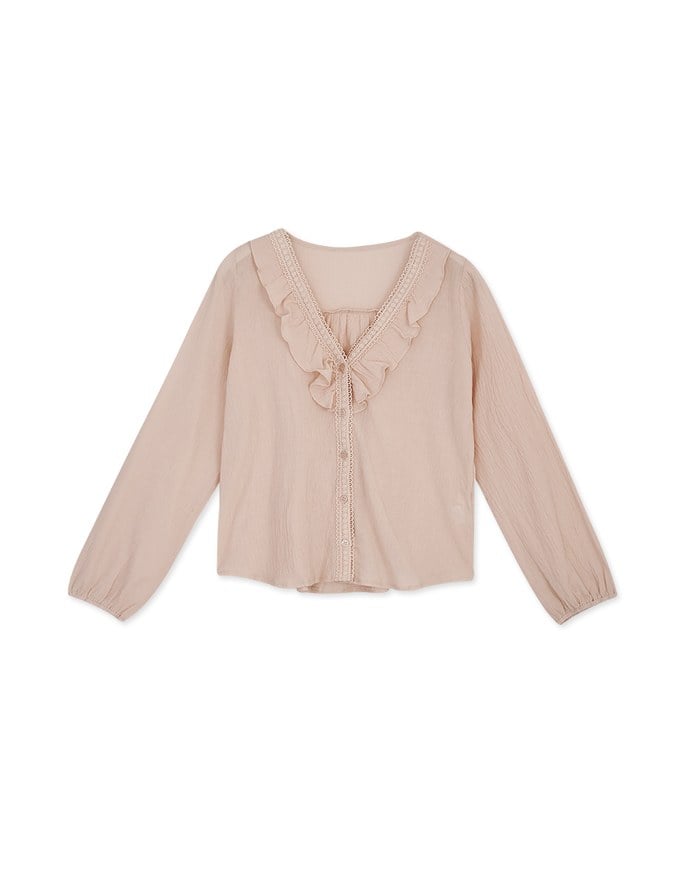 Romantic Ruffle Trimmed Button Down Top