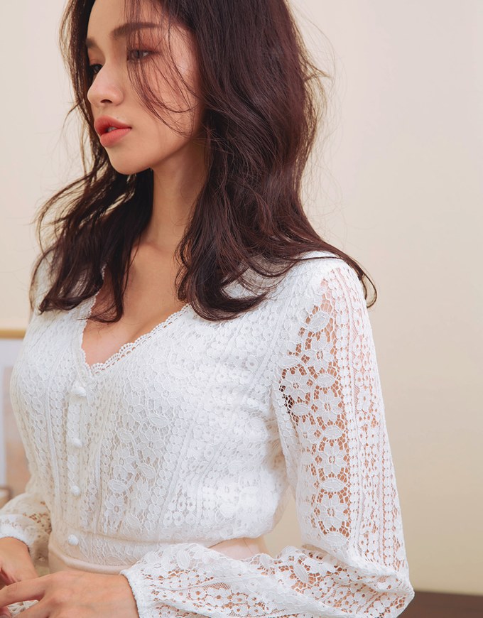 Textured Lace V-Neck Crop Top