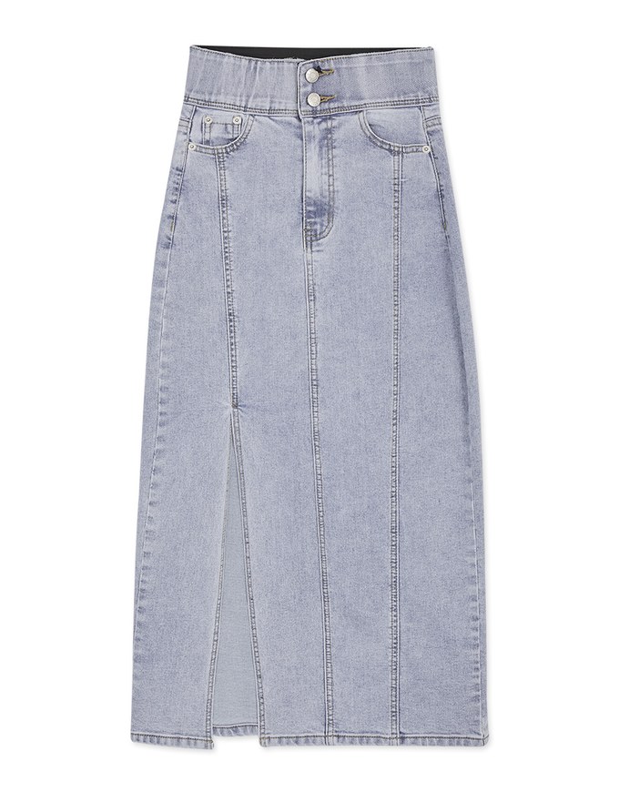 No Filter High Waisted Slimming Slit Denim Jeans Midi Skirt