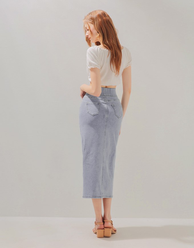 No Filter High Waisted Slimming Slit Denim Jeans Midi Skirt