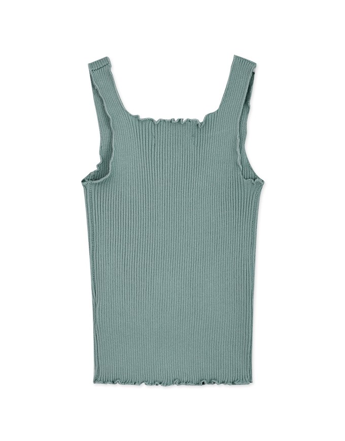 U-Neck Lettuce-Edge Hem Knit Crop Tank Top