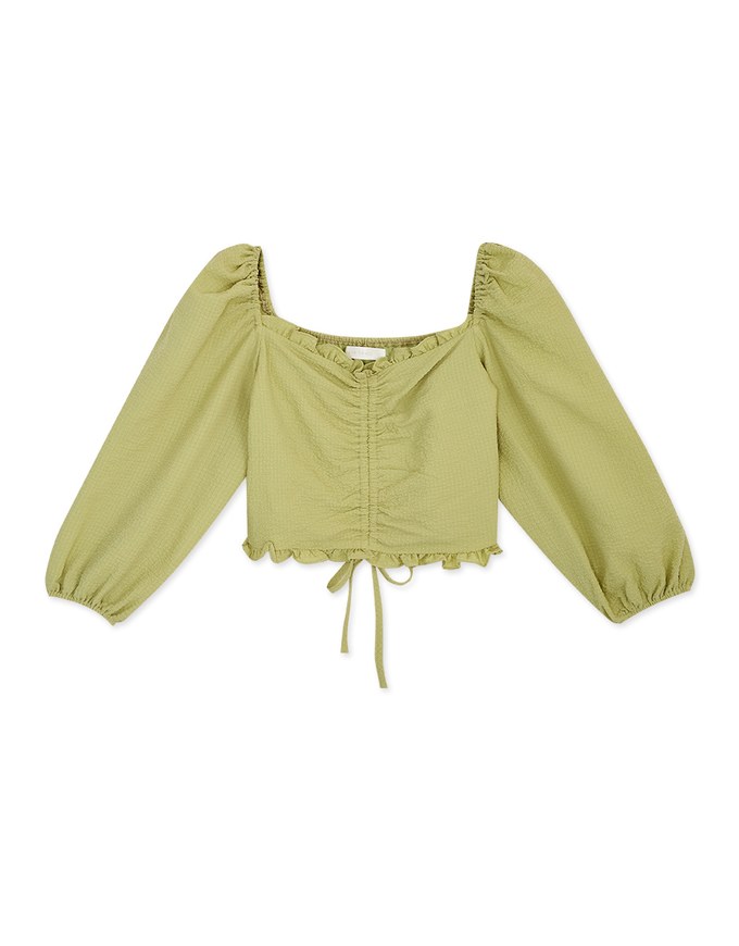 Ruffled Self-Tie Drawstring Crop Top