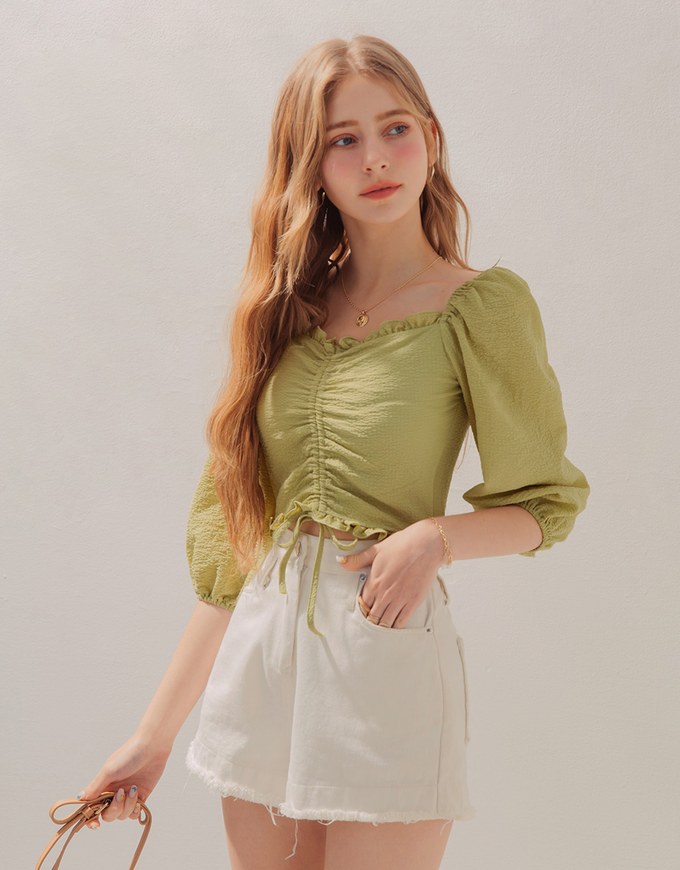 Ruffled Self-Tie Drawstring Crop Top