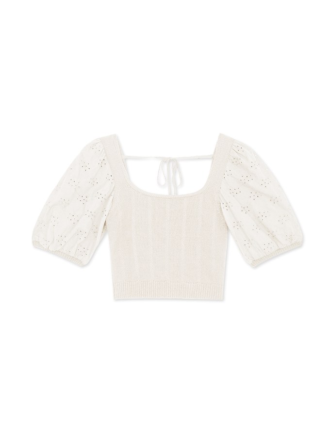 Puff Sleeves Splice Crop Top