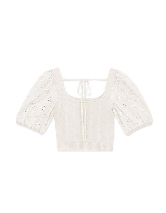 Puff Sleeves Splice Crop Top