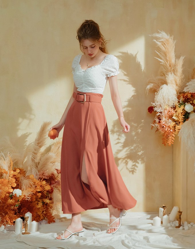 Flowy Maxi Slit Skirt (With Belt)