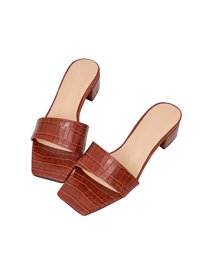 Embossed Square Toe Heeled Sandals