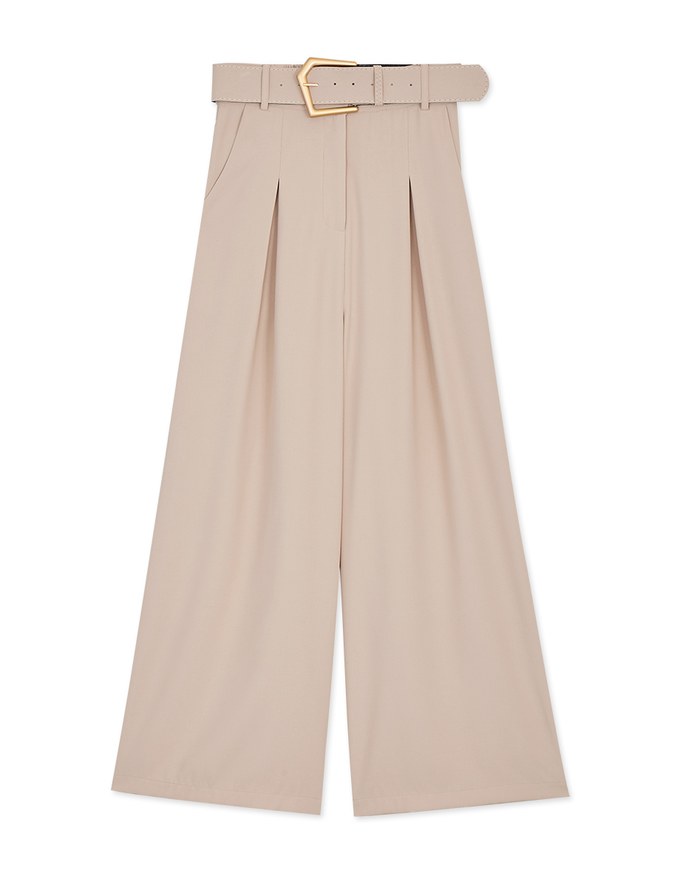 High Waisted Wrinkle-Free Belted Suit Wide Pants