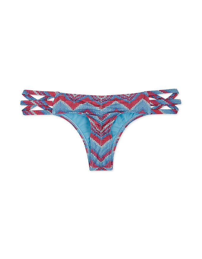 Printed Criss-Cross Strappy Thong Bikini Bottom