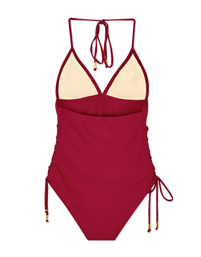 Tall Girl-Thin Strap Lace-Up Side One-Piece Bikini (Thick Padded & Extended Length)