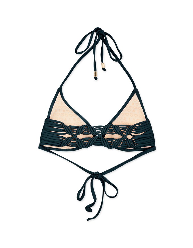 【PUSH UP】Bohemien Weave Braided Back Strap Bikini Top With Bra Padded