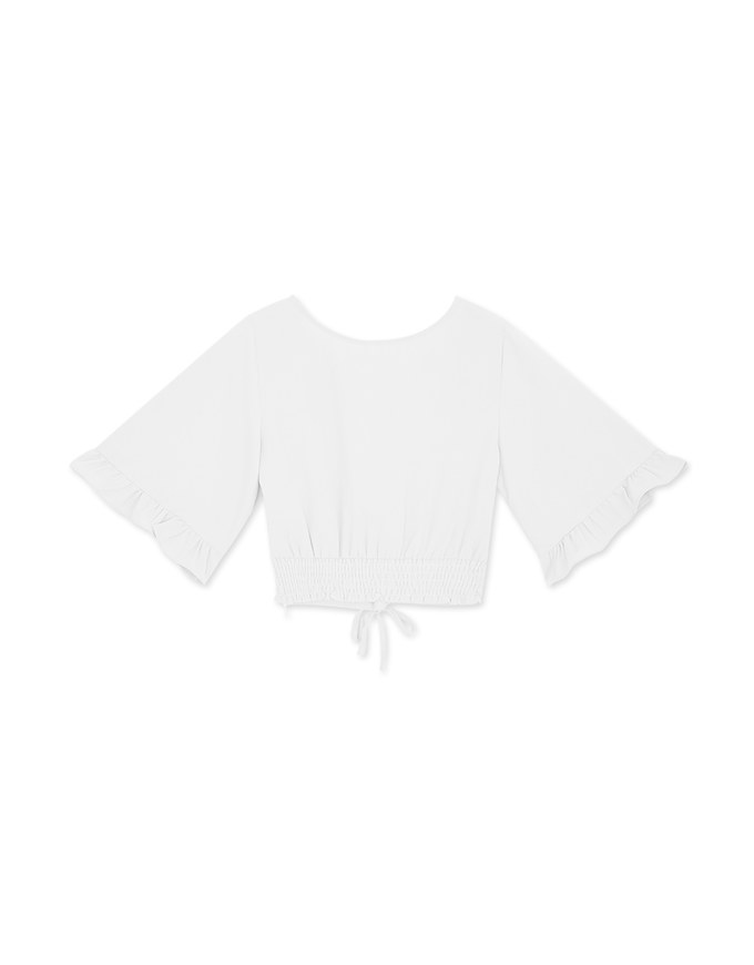 Ruffled-Hem Sleeves Crop Top