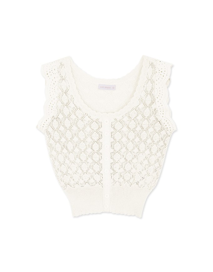 Eyelet Lace Splice Knit Crop Tank Top