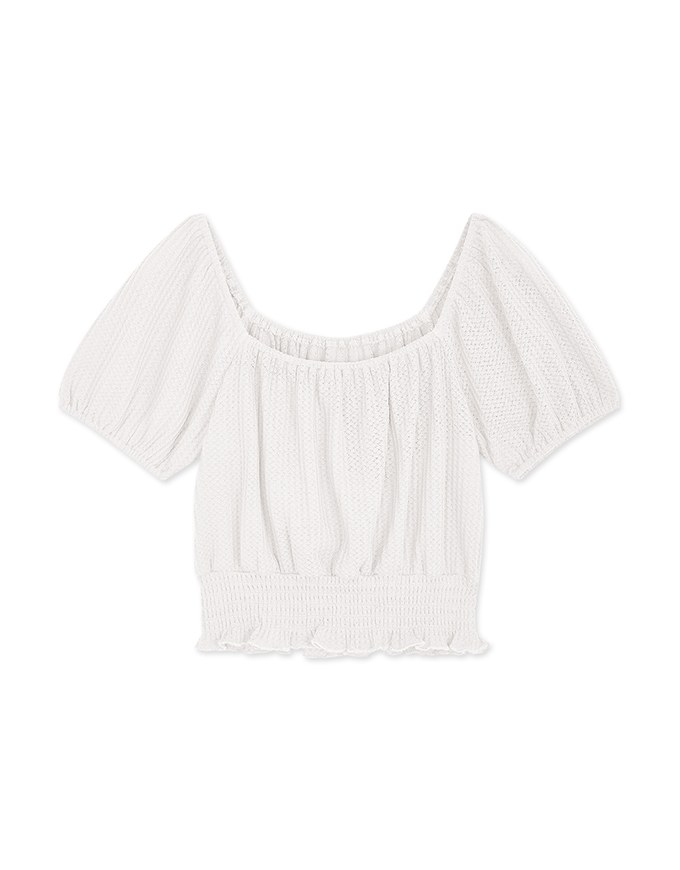 2Way Waffle-Knit Puffy Crop Top