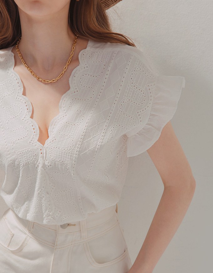 Scalloped Lace-Trim Fluttered Top