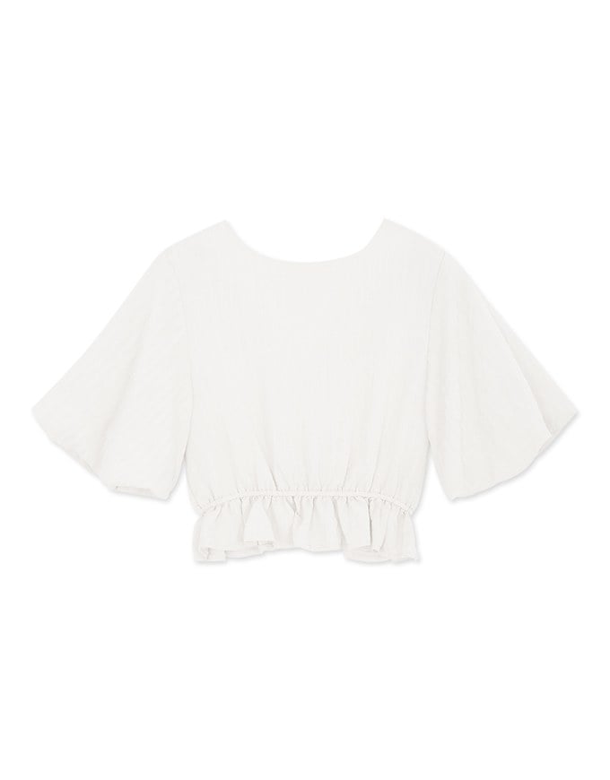 Pleated-Front Puffy Peplum Top