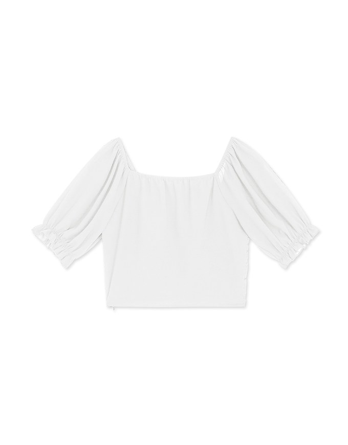 Ruched Puffy Sleeve Crop Top