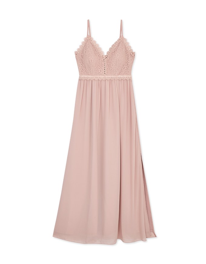 Lace Trim Chiffon Maxi Dress (With Non-Detachable Bra Pads)