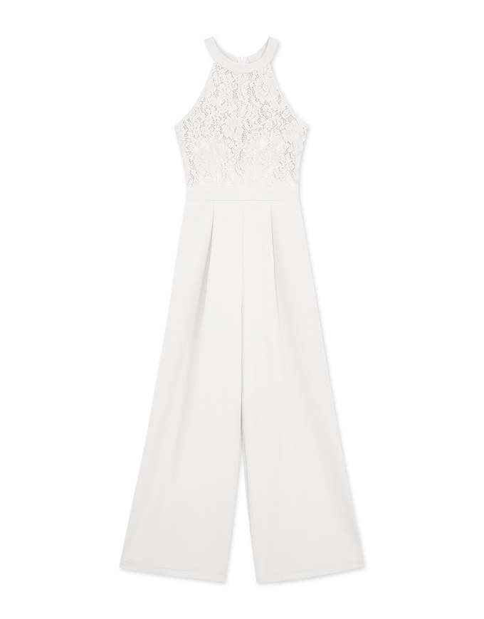 Lace Splice Halter Jumpsuit (With Padding)
