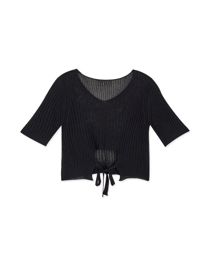 Simple Plain Hollow Sheer Knit Crop Top