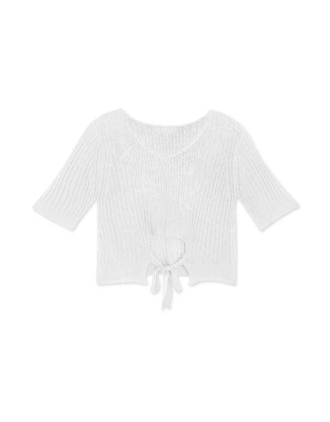 Simple Plain Hollow Sheer Knitted Crop Top