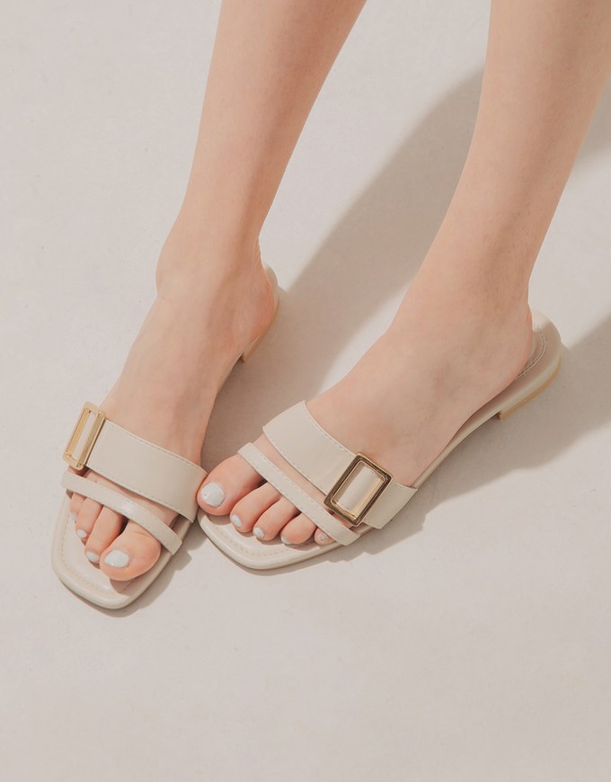 Square-Buckle Slide Sandals