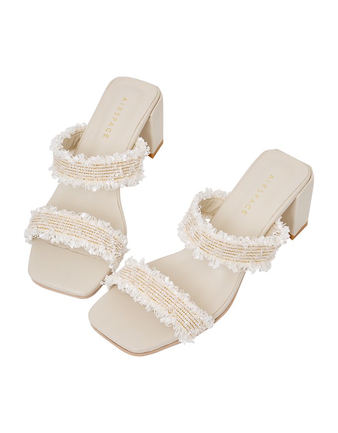 Distressed Woven Block-Heeled Sandals