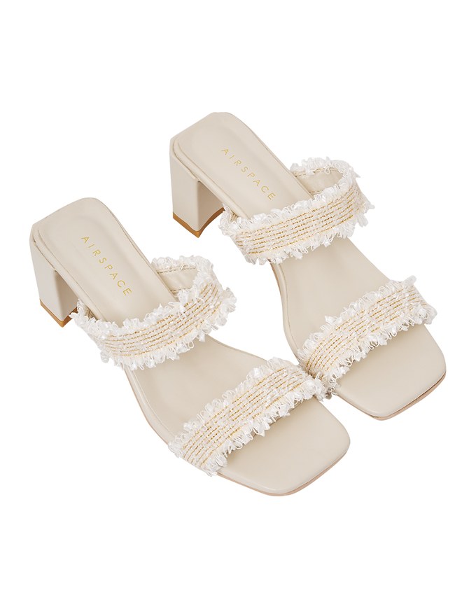 Distressed Woven Block-Heeled Sandals