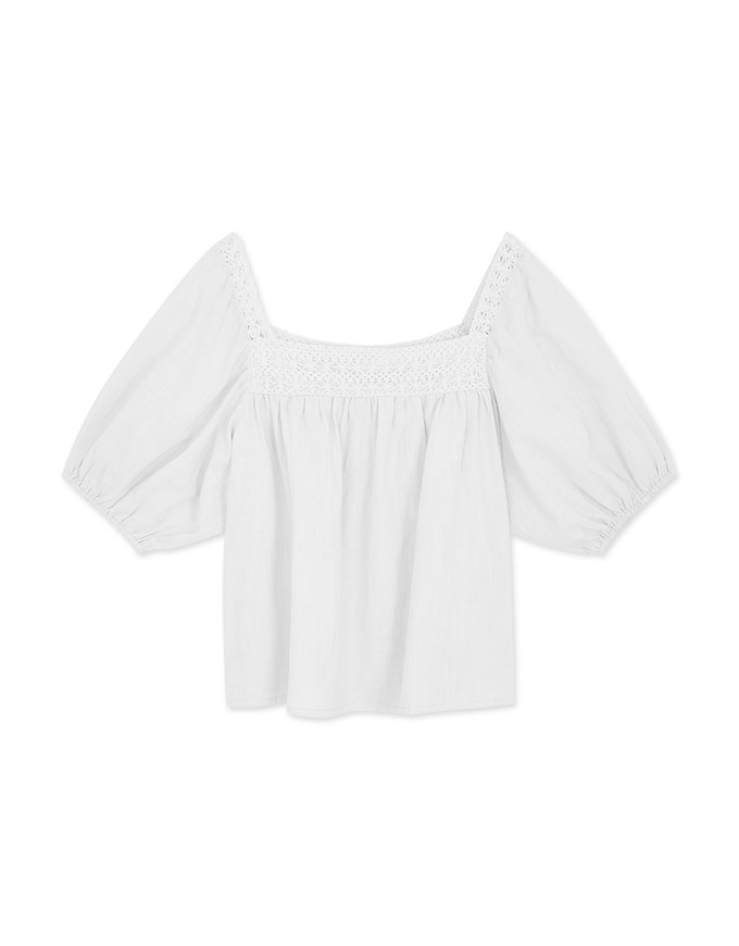 Elevated Casual Hook Flower Puff Top