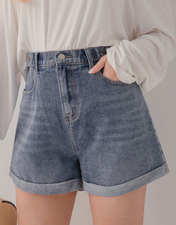 Tab-Sides Denim Shorts