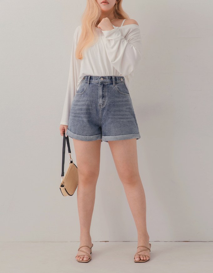 Tab-Sides Denim Jeans Shorts