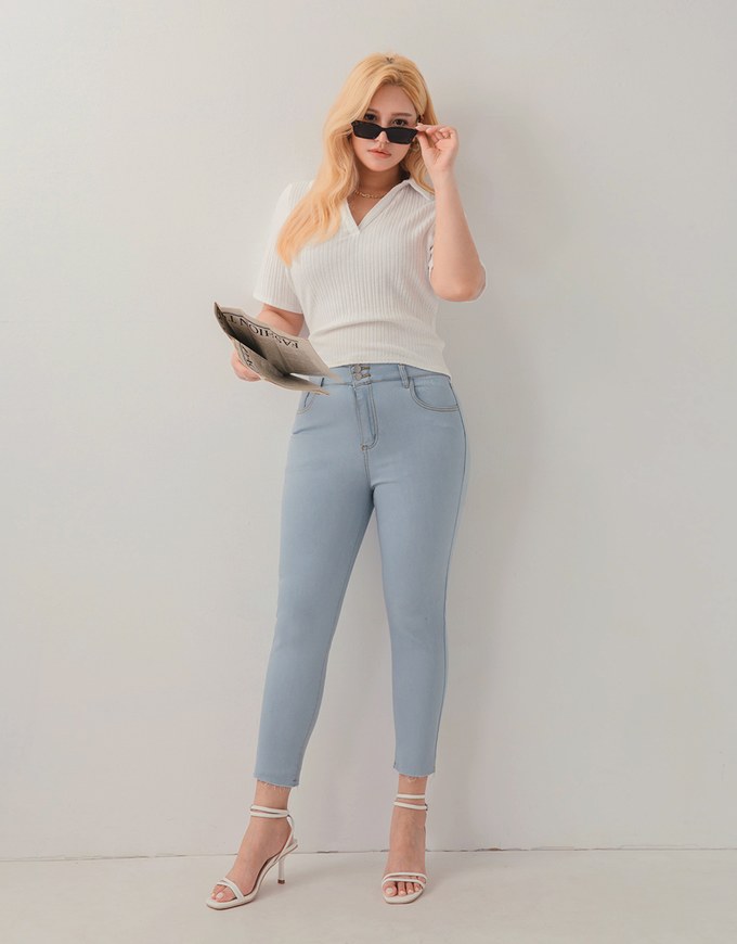 High Waisted Buttoned Skinny Denim Jeans Pants
